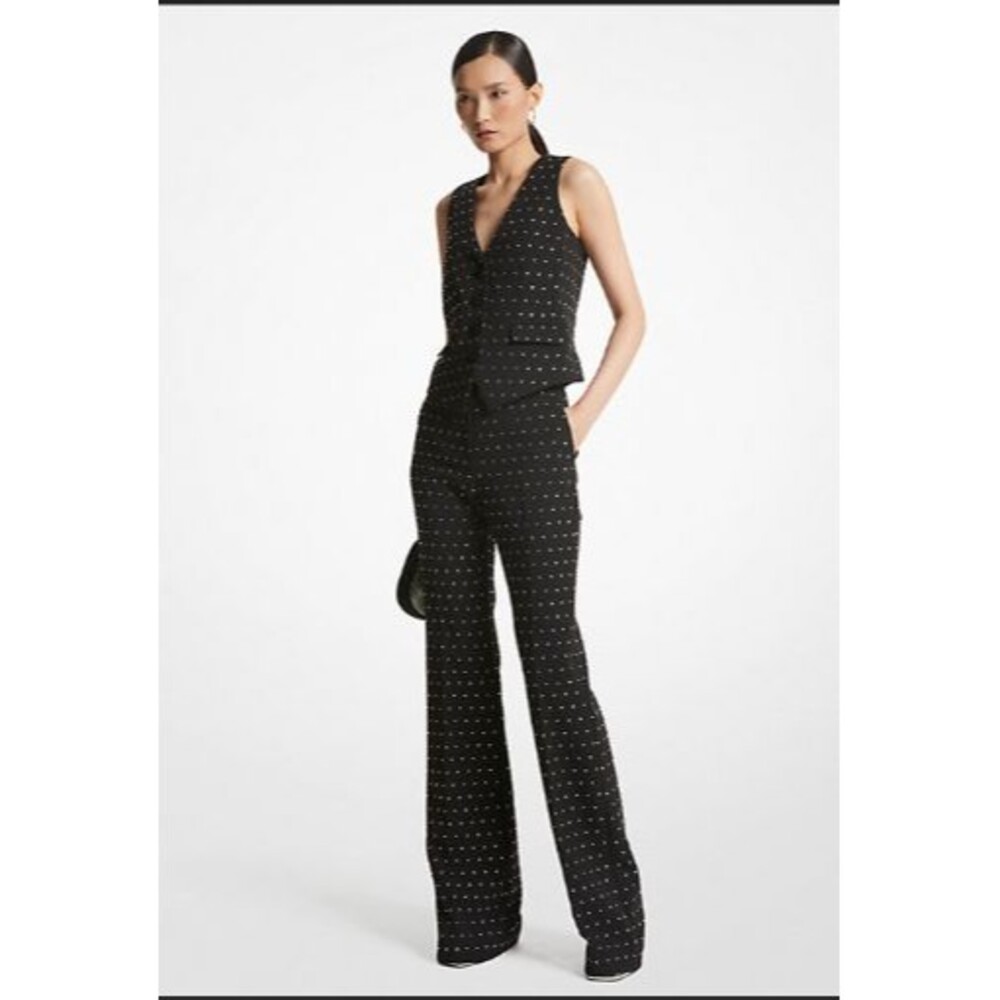 Michael Kors women black pants Crystal Embellished Stretch Crepe Bootcut size 8